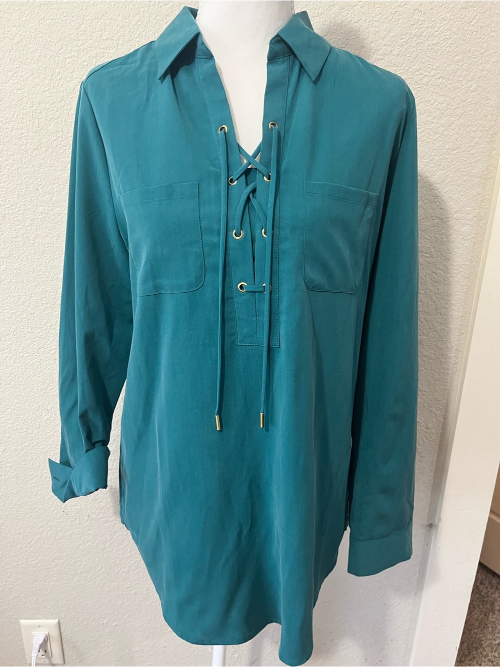 Chico's Teal Lace-Up V-Neck Tunic